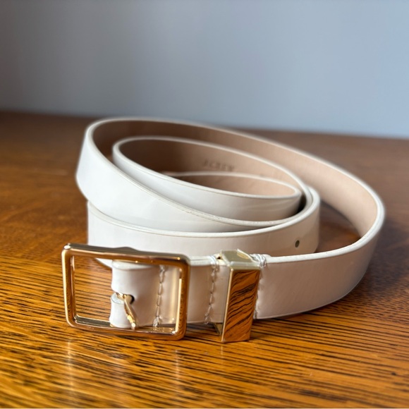 J Crew Cream Patent Leather Gold Square Buckle Belt Classic Skinny 3/4” 39” GUC - Picture 1 of 10